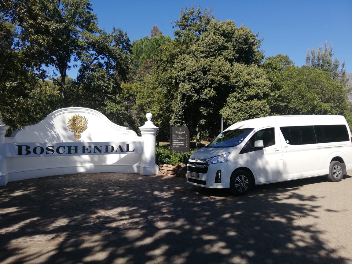 Stellenbosch Shuttles Toyota Quantum at the Boschendal wine estate gate in the Cape winelands